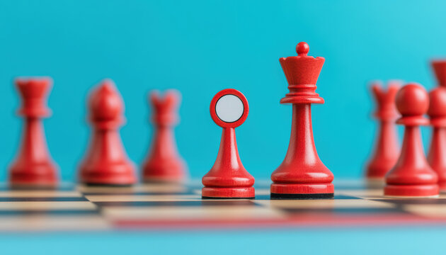 vibrant chess set featuring red pieces on contrasting board, showcasing strategy and competition in playful manner
