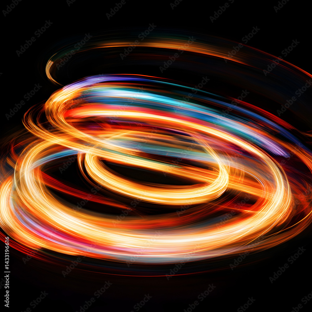 Aufkleber dynamic light trails: a captivating abstract display of swirling light trails in vibrant hues, creat
