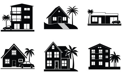 Low-Rise Urban Apartment Silhouette Vector Set - Modern Living, Cityscape, and Architecture

