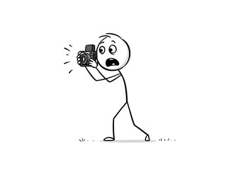 Shocked Photographer Stick Figure: Expressive Character Vector Illustration