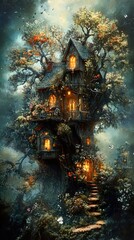 Obraz premium Enchanted Treehouse in the Woods