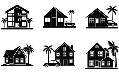 Low-Rise Urban Apartment Silhouette Vector Set - Modern Living, Cityscape, and Architecture

