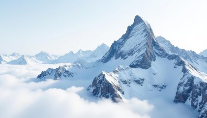 Obraz premium Snow-covered mountain peak against pristine white sky, travel, outdoor, peak