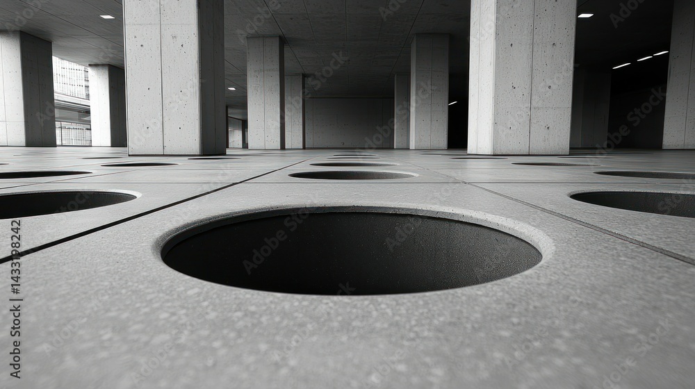 Aufkleber abstract architecture: monochromatic concrete columns and circular cutouts