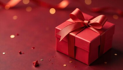 Elegant red ribbon tied gift boxes, gold accents, celebration, wrapping, craft