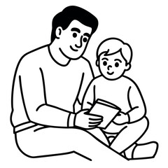 Vector-son-sitting-on-fathers-lap-coloring-illustration