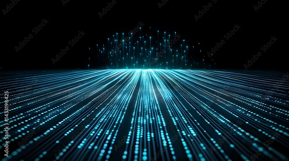 Aufkleber the image shows a dark background with numerous bright teal lines of light emanating from a central 