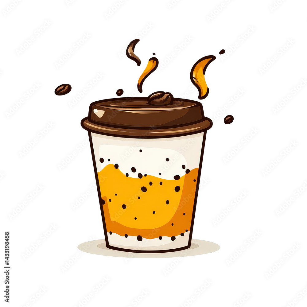 Aufkleber minimalist illustration of boho inspired coffee cup with splash effect, featuring warm colors and pl