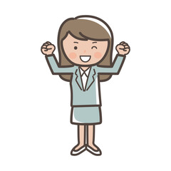 ガッツポーズをしてやる気満々な女性ビジネスマンの全身イラスト