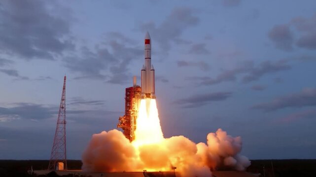 Rocket Launch Against Dramatic Sky During Nighttime Event