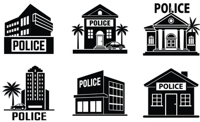 Police Station Silhouette Vector Set – Law Enforcement Building Collection


