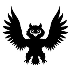 Owl night black raven bird crow cuckoo night fly Isolated Vector Graphic Design Illustration
