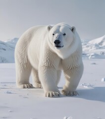 Ghostly white polar bear, seamless blend with snow, icy landscape ,  white,  nature photography