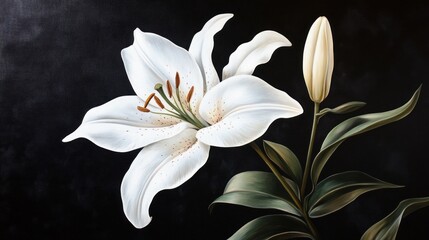 Fototapeta premium Elegant white lily on dark background