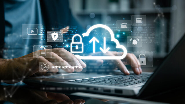 The concept of cloud file storage and backup, Cloud based file storage and secure data backup solution with encrypted privacy protection. real-time synchronization, and access for file management. 