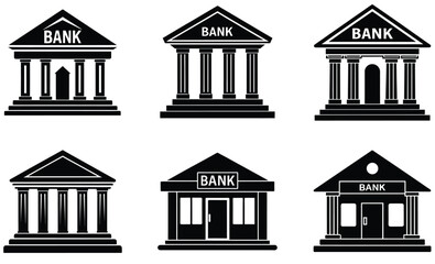 Bank Silhouette Vector Set – Financial Institution Building Collection

