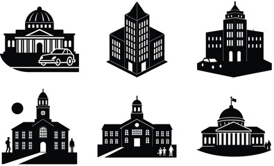 Fototapeta premium University With Tree Silhouette Vector Set – Educational Campus Building Collection