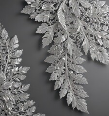 Luxurious silver leaf lace trim, shimmering texture , shiny, luxury