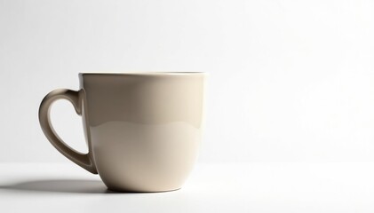 Obraz premium Large coffee mug, handle detail, bright white backdrop, macro, morning