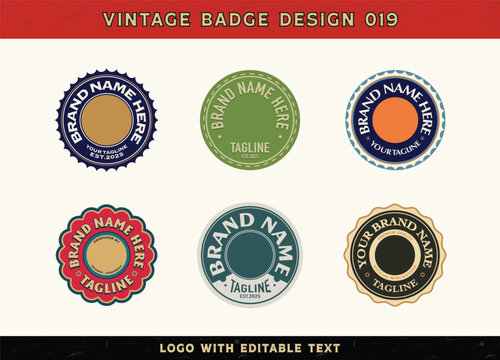 Vintage badge logo design template with the text editable for clothing and apparel