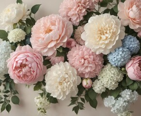Pastel roses, peonies & hydrangeas; vintage floral wall backdrop  , flower wall, blush, photography