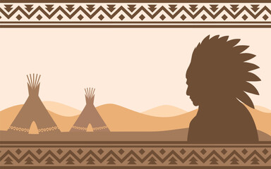 Native American Day background design with Indian chief head logo hand drawn illustration. Suitable to use on Native American day event on United States of America