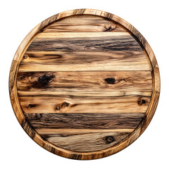 Fototapeta premium Round wooden cutting board with visible grain and texture on a white background.