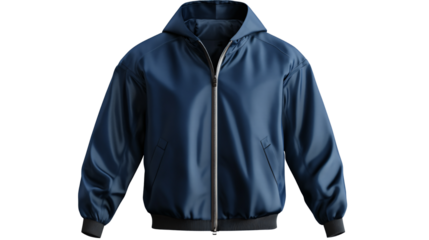 Stylish Navy Blue Windbreaker Jacket Mockup on Transparent Background