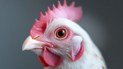Close-up of a white hen's head