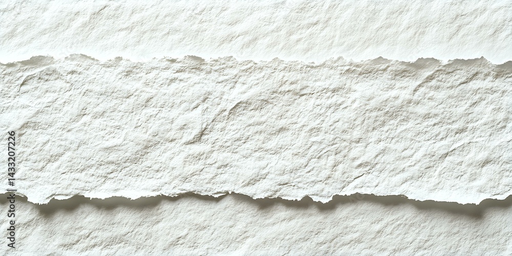 Poster torn white paper edge creating natural rough texture and shadow on light background. clean minimalis
