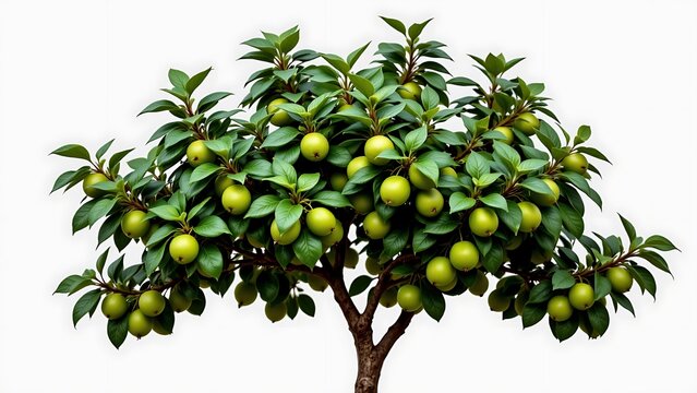 "A compact guava tree with fruits and trimmed shape, isolated on transparent background"