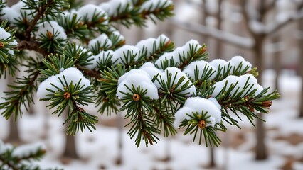 "A pine tree with snow tipped branches, isolated on transparent background, winter tone"