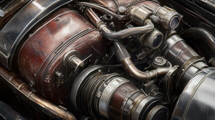 Rusty spacecraft engine close-up, hangar, detail, sci-fi