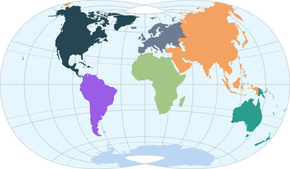 Fototapeta premium World vector map with continent boundaries and graticules (Lask projection, PPT-compatible, pre-colored & fully editable)