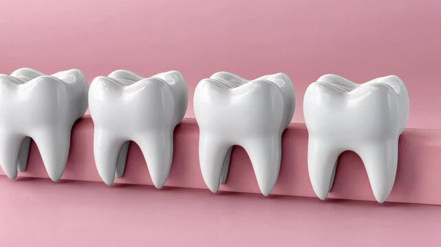 3D model teeth row on pink background