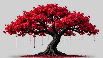 "A dragon blood tree with umbrella shaped canopy, transparent background, fantasy vibe"