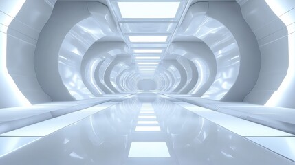Obraz premium Futuristic White Corridor in Advanced Technology