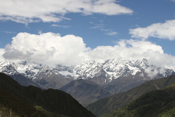 The majestic snow capped mountains