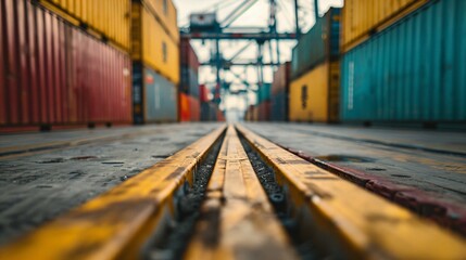Stacked shipping containers at busy port with cranes, global logistics and supply chain concept, international trade and cargo transportation industry,tariffs concept