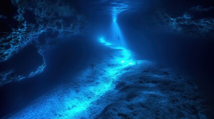 Deep Ocean Trench Glowing with Bioluminescence