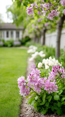 Obraz premium Lush spring garden with bright blossoms and greenery for nature inspiration