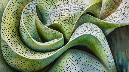 Abstract sculpted forms, swirling green texture