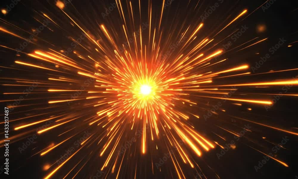 Poster a scene with sparks radiating outwards from the center of a black background made with generative ai