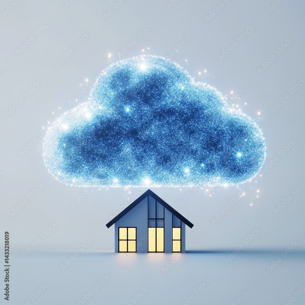 Poster smart home cloud computing concept with abstract digital elements