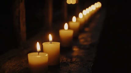 Burning candles offering soft glow, representing tranquility, warmth, intimacy, symbolizing remembrance and celebration.