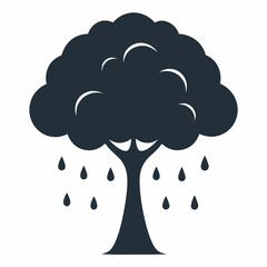 Rainy Tree silhouette icon on white background