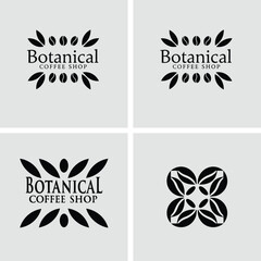 Organic Botanical Cafe Logo with Coffee Leaves Beans and Espresso Cup for Branding Design Vector Illustration