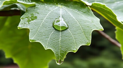 Nature's glimmering drop water on a leaf in lush forest close-up photography tranquil environment