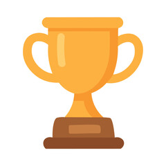 Vector cartoon gold cup on brown base. Winner’s trophy in flat doodle style.