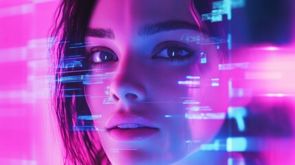 Cyberpunk Woman: Neon Dreamscape Portrait